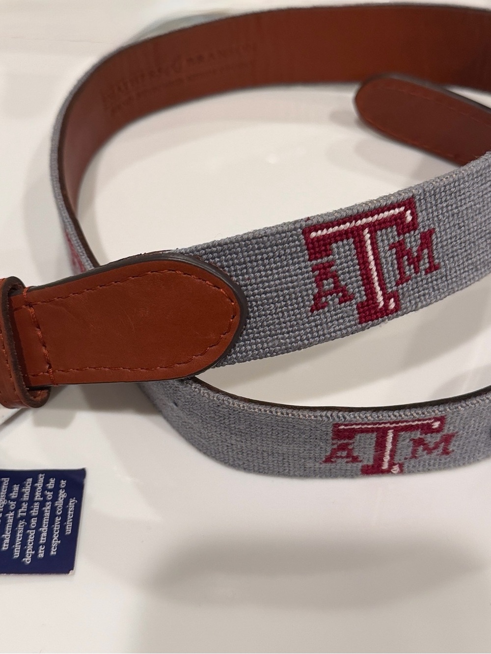 Texas A&M Gray Webbed Men's Belt with Brown Leather Trim